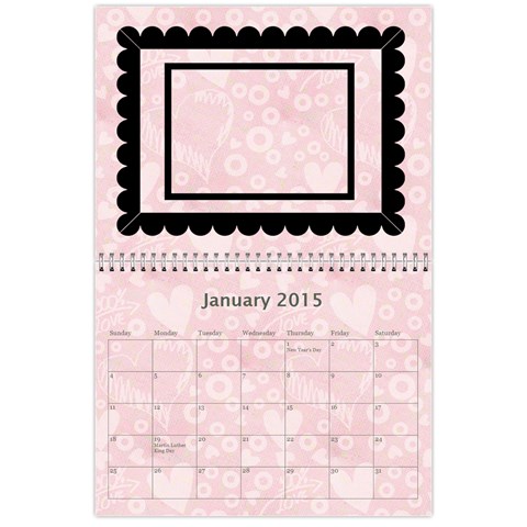 Art Nouveau 100% Love Pastel Pink Calendar 2015 By Catvinnat Jan 2015