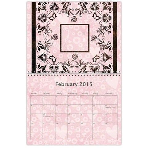 Art Nouveau 100% Love Pastel Pink Calendar 2015 By Catvinnat Feb 2015