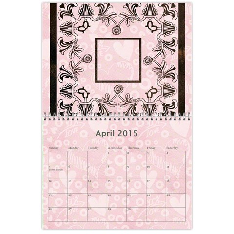 Art Nouveau 100% Love Pastel Pink Calendar 2015 By Catvinnat Apr 2015