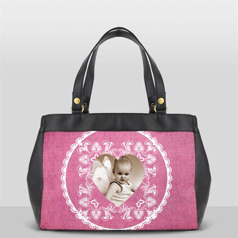 Lacy Heart Deep Pink Oversized Office Bag By Catvinnat Front
