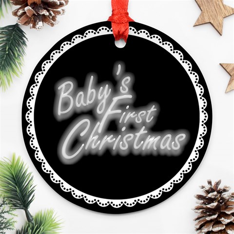 Baby s First Christmas Black & White Round Ornament By Catvinnat Front