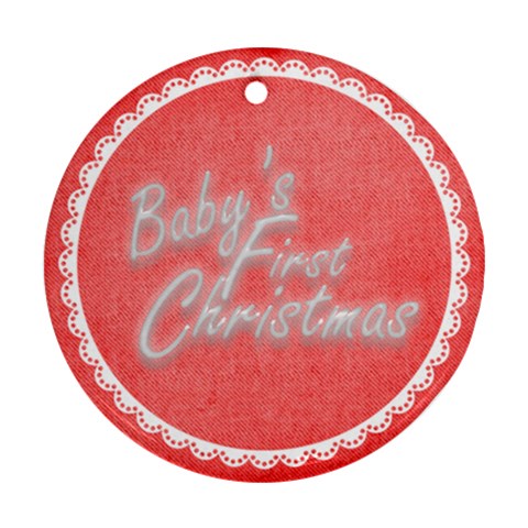Baby s First Christmas Red & White Round Ornament By Catvinnat Front