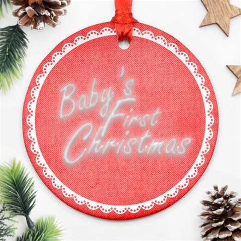 Baby s First Christmas Red & White Round Ornament By Catvinnat Front