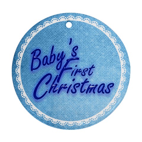 Baby s First Christmas Blue & White Round Ornament By Catvinnat Front