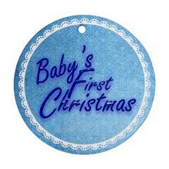 Baby s First Christmas Blue & white round ornament - Round Ornament (Two Sides)