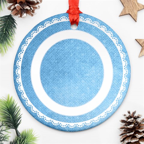 Baby s First Christmas Blue & White Round Ornament By Catvinnat Back