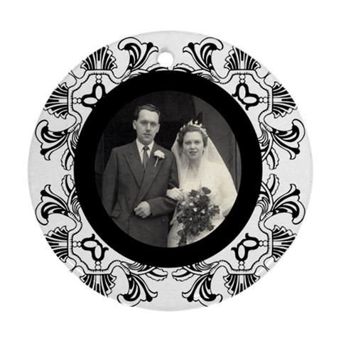 Art Nouveau Black & White Round Single Side Ornament By Catvinnat Front