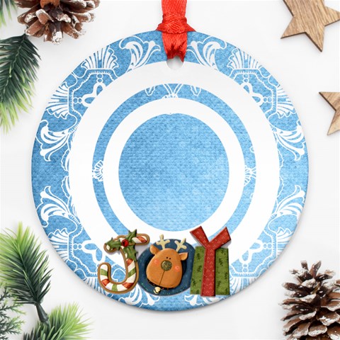 Art Nouveau Joy Blue Round Single Side Ornament By Catvinnat Front