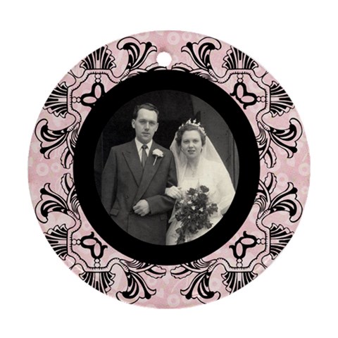 Art Nouveau Black & Pink Round Single Side Ornament By Catvinnat Front