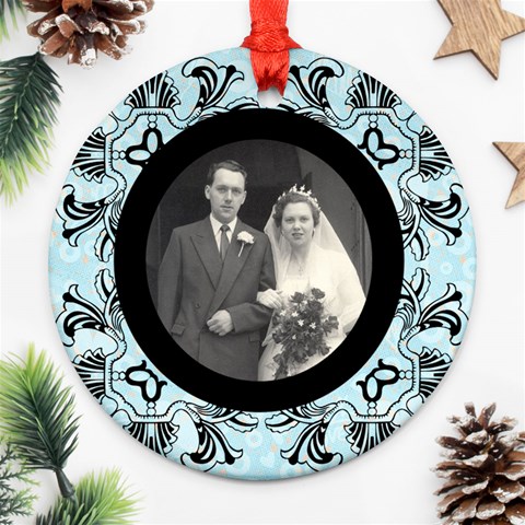 Art Nouveau Black & Blue Round Single Side Ornament By Catvinnat Front