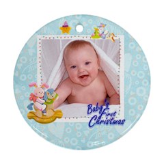 blanky bunny blue bab s first christmasround ornament - Ornament (Round)