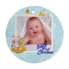 blanky bunny blue bab s first christmasround ornament - Ornament (Round)