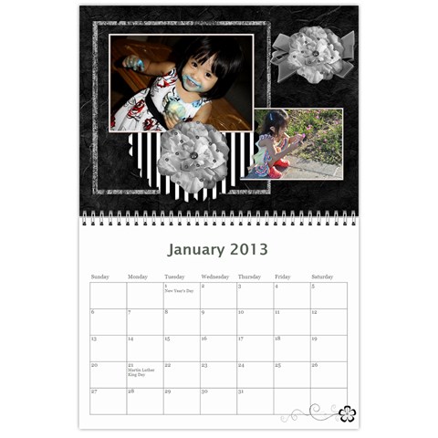 2013 Calendar 12 Mos Black & White By Angel Jan 2013
