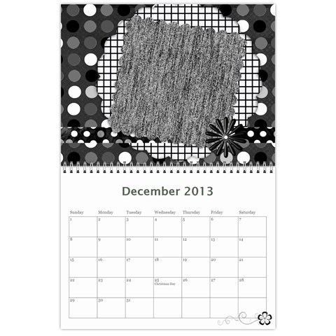 2013 Calendar 12 Mos Black & White By Angel Dec 2013