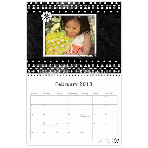 2013 Calendar 12 Mos Black & White By Angel Feb 2013