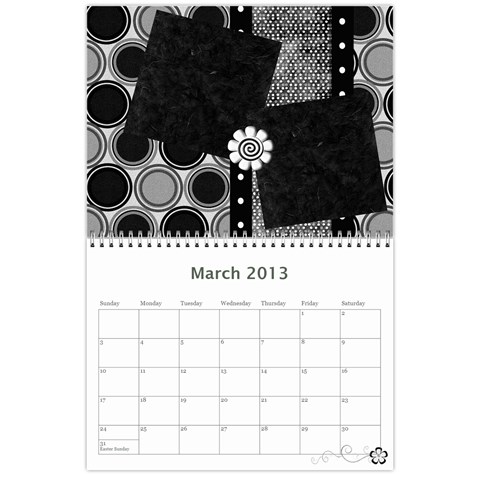 2013 Calendar 12 Mos Black & White By Angel Mar 2013