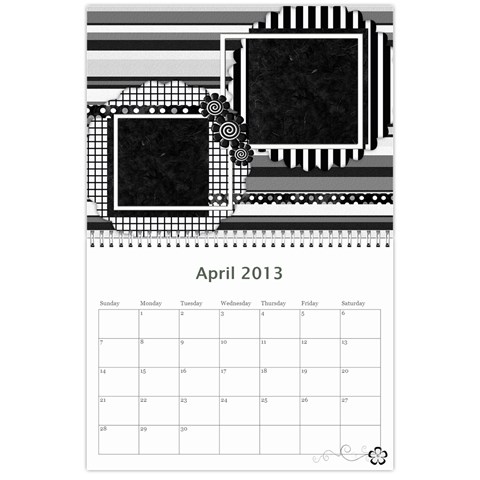2013 Calendar 12 Mos Black & White By Angel Apr 2013