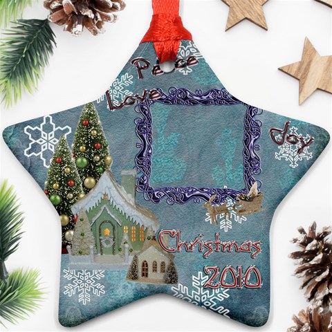 Village Blue2 Peace Love Joy 2010 Ornament 71 By Ellan Front
