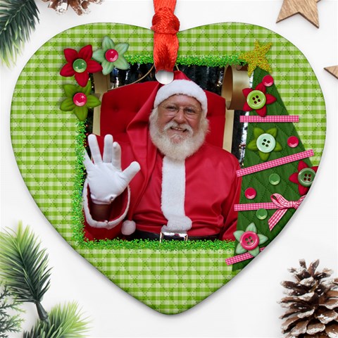 Gingham Tree Heart Ornament By Mikki Front