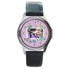 Round Metal Watch - template- flower3