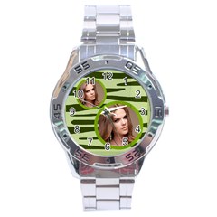stainless analogue green twin frame camo watch - Stainless Steel Analogue Watch