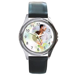 flower love - Round Metal Watch