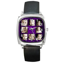 Fantasia funky purple  multi picture black strap  watch  - Square Metal Watch