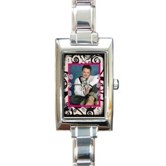 Fantasia classic pink frame rectangle charm watch - Rectangle Italian Charm Watch