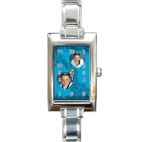 Fantasia Turquoise Twin Hearts Rectangle Charm Watch By Catvinnat Front