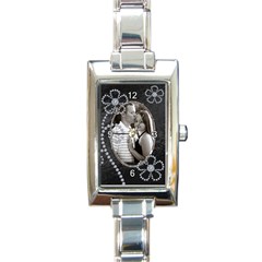 Black & Diamond Flower Charm Watch - Rectangle Italian Charm Watch
