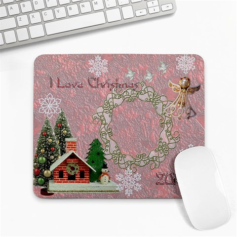 I Love Christmas Pink Remember When Large Mousepad By Ellan Front