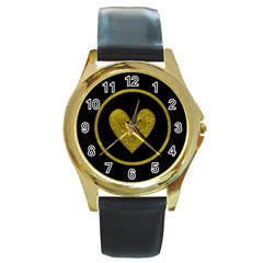Glitter heart - Watch - Round Gold Metal Watch Glitter heart - Watch - Round Gold Metal Watch