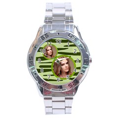 stainless analogue green a1 twin frame camo watch - Stainless Steel Analogue Watch