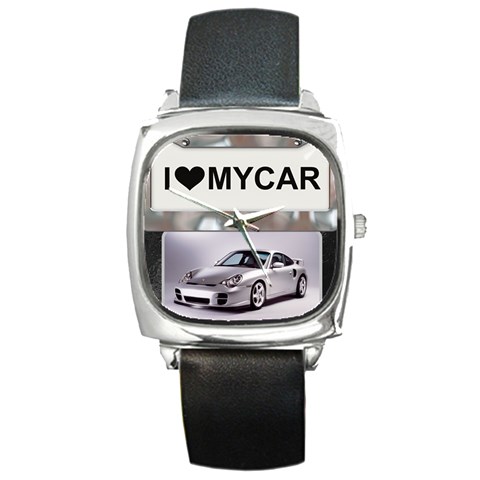 I Love My Car Square Metal Watch By Lil Front