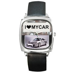 I Love My Car Square Metal Watch