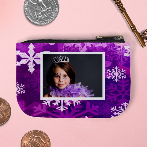 Snowflakes Purple Mini Coin Purse By Catvinnat Back