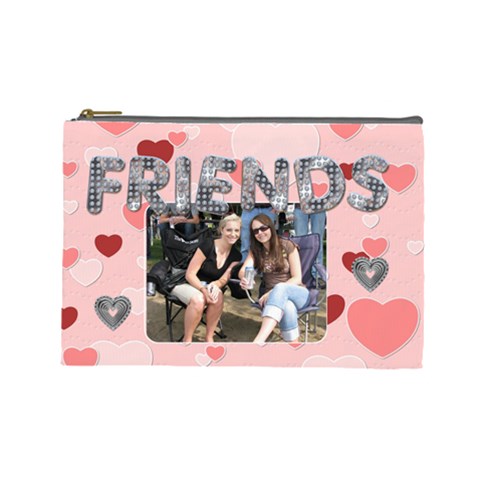 Friends Pink Heart Large Cosmetic Bag By Lil Front