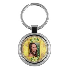 Yellow Floral Round Key Chain - Key Chain (Round)