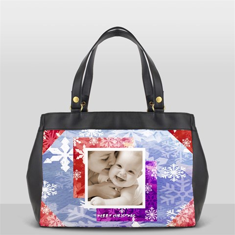 Merry Christmas Snowflakes Oversized Office Handbag By Catvinnat Back