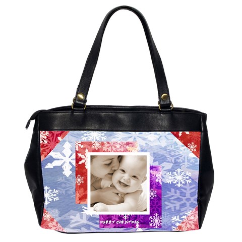 Merry Christmas Snowflakes Oversized Office Handbag By Catvinnat Back