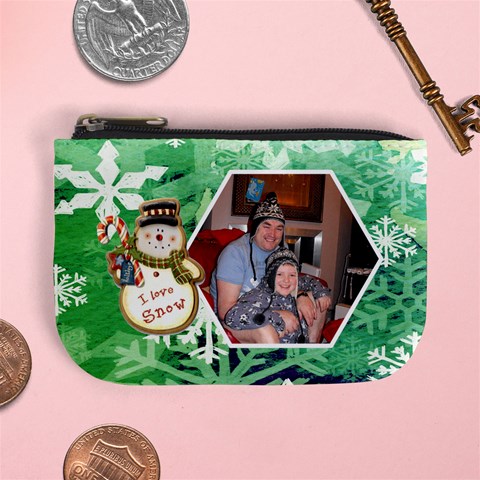 I Love Snow Snowflake Mini Coin Purse By Catvinnat Front