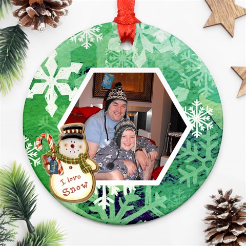 I Love Snow Snowflake Round Ornament By Catvinnat Front
