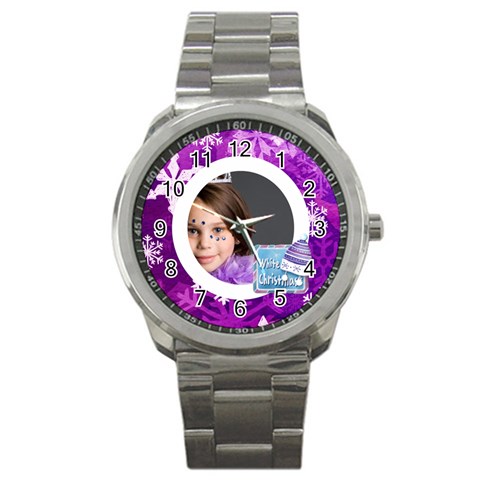 White Christmas Purple Snowflake Stainless Steel Watch By Catvinnat Front