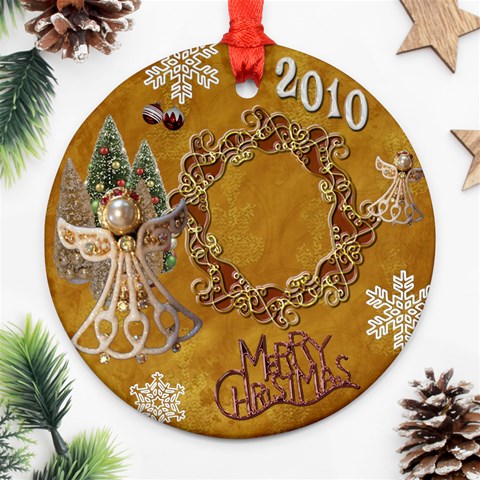 Angel Merry Chistmas Gold 2024 Ornament Round By Ellan Front