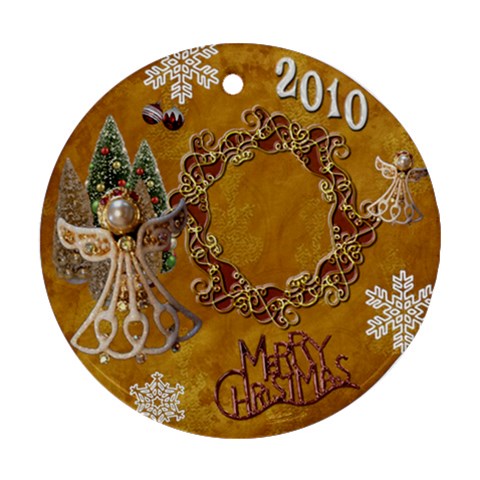Angel Merry Chistmas Gold 2023 Ornament Round By Ellan Front