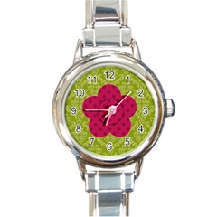 Pink & Green Round Italian Charm Watch