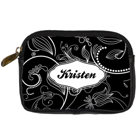 Black & White Swirls Digital Camera Leather Case By Klh Front