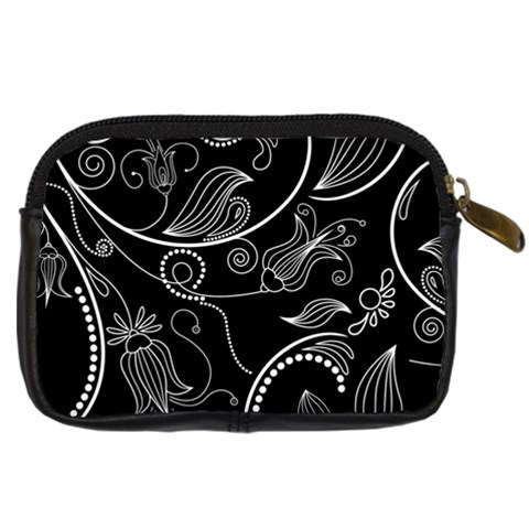 Black & White Swirls Digital Camera Leather Case By Klh Back
