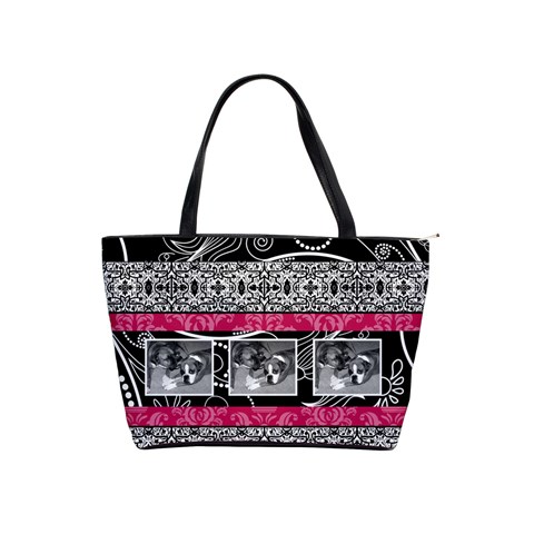 Pink, Black, & White Classic Shoulder Handbag By Klh Front
