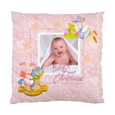 Blanky Bunny Pink Baby s First Christmas Cushion 2 By Catvinnat Front